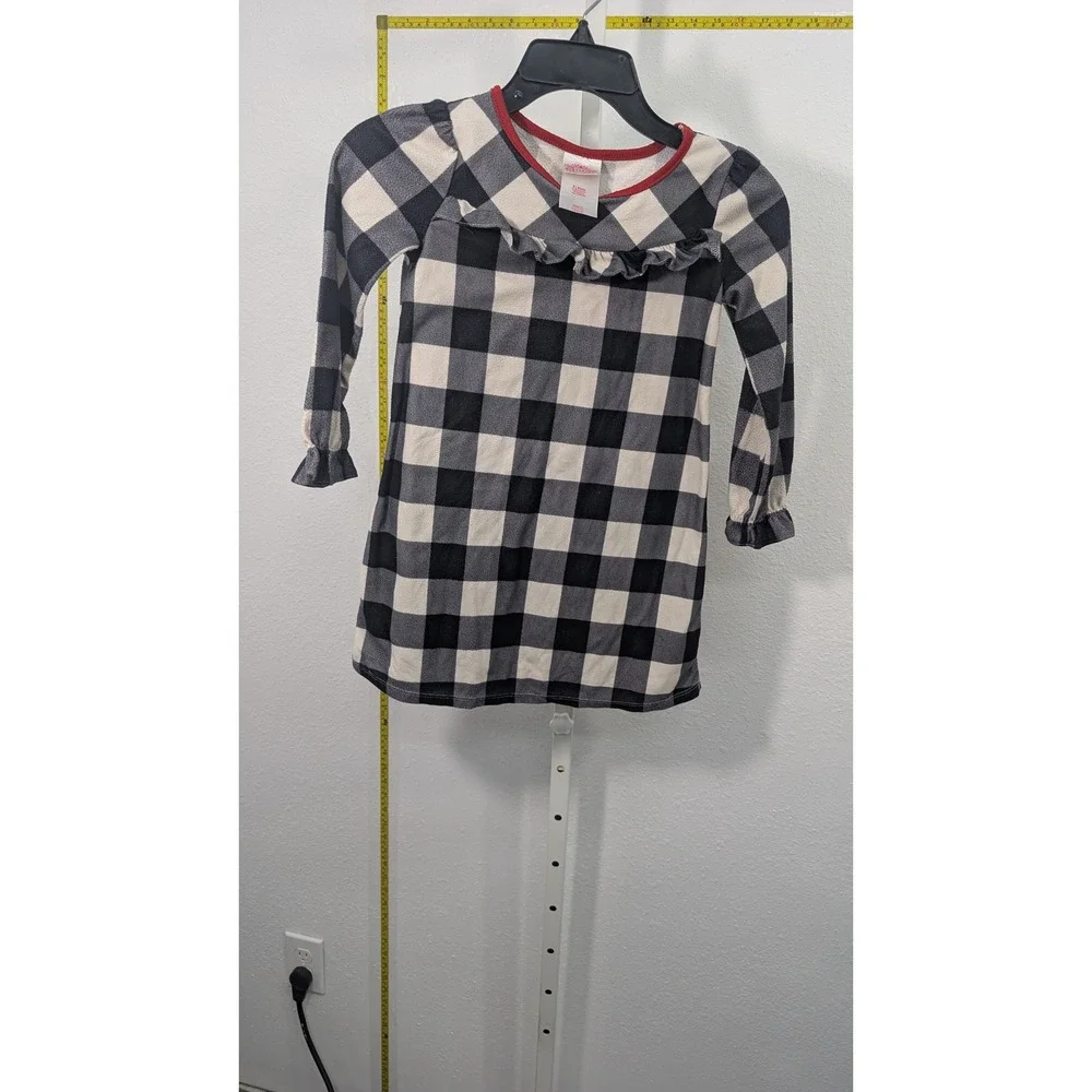 Wondershop Girls Buffalo Plaid Nightgown Black White Red Trim Ruffle Size 6 Kids